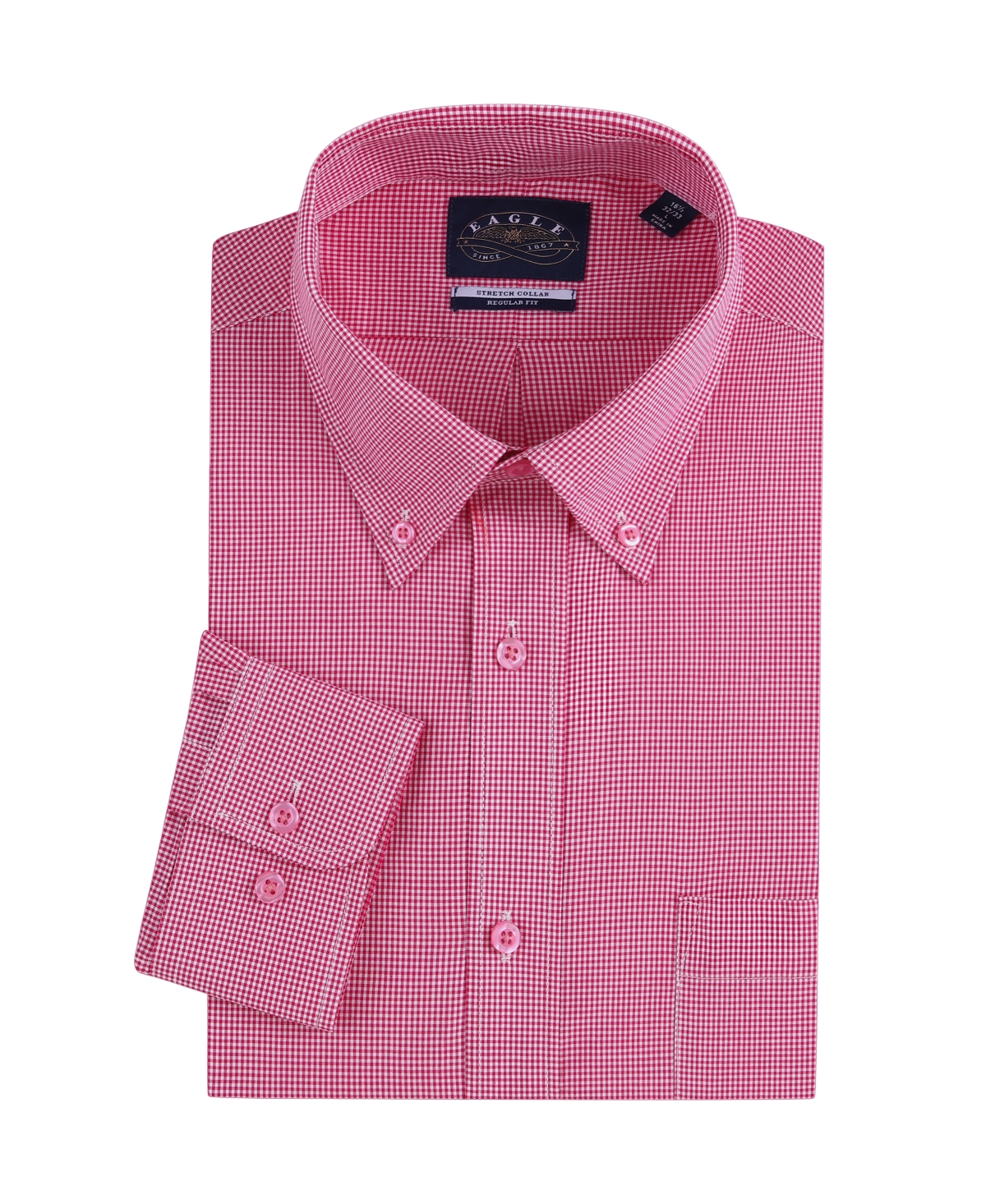 Stretch Collar Gingham Poplin Shirt - Bright Pink