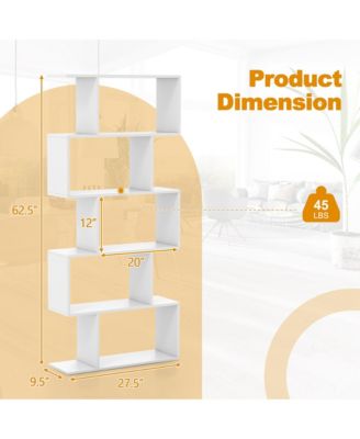 1 PC 5-Tier Bookshelf Geometric S-Shaped Bookcase Room Divider Storage Display Shelf