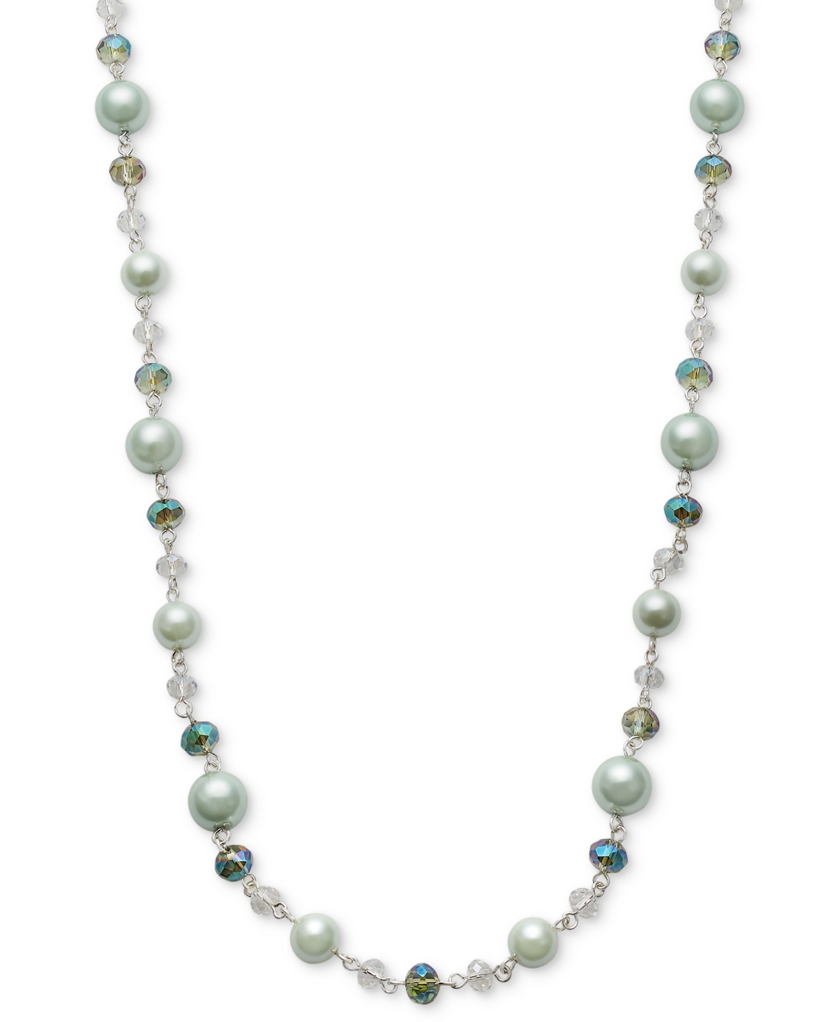 Silver-Tone Color Bead & Imitation Pearl Strand Necklace, 40" + 2" extender, Created for Macy's - Green