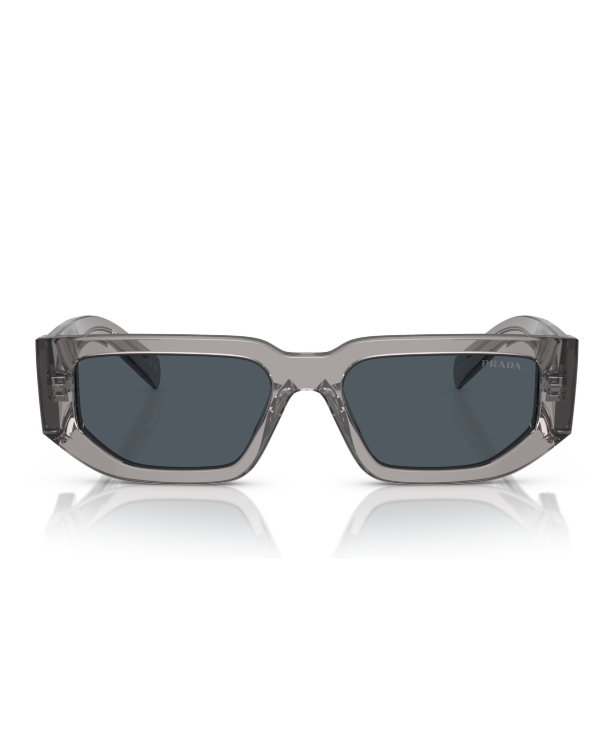 Prada Triangle-logo Rectangle-frame Sunglasses In Transparent Asphalt
