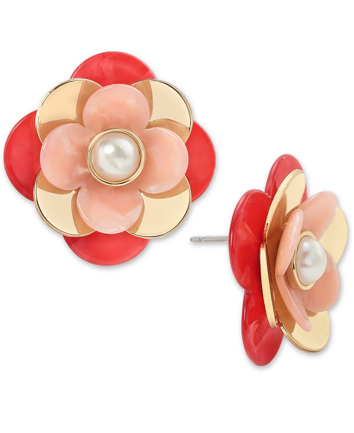 Shop On 34th Imitation Pearl 3d Flower Stud Earrings, Created For Macy's In Pink