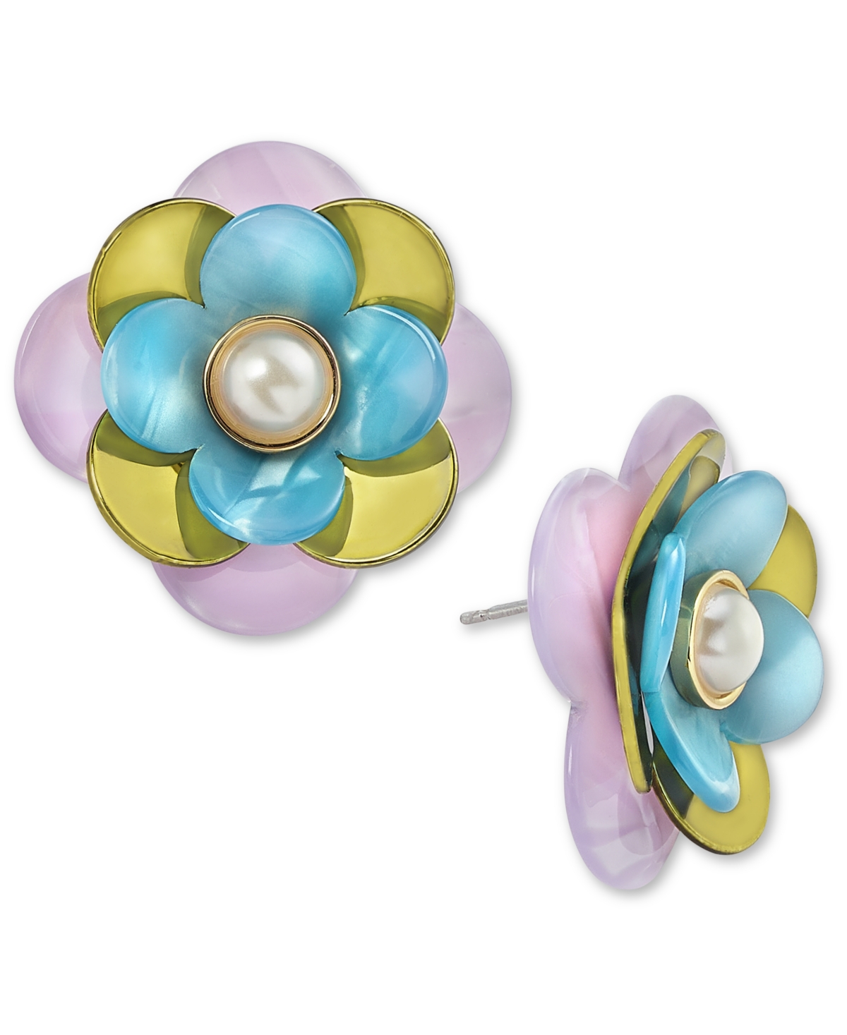 Imitation Pearl 3D Flower Stud Earrings, Created for Macy's - Blue