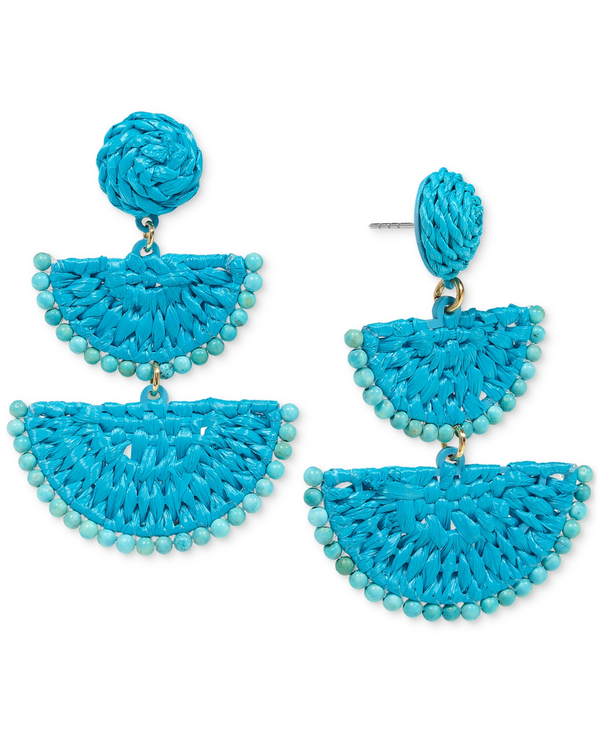 Shop On 34th Gold-tone Stone Bead & Woven Raffia Drop Earrings, Created For Macy's In Blue