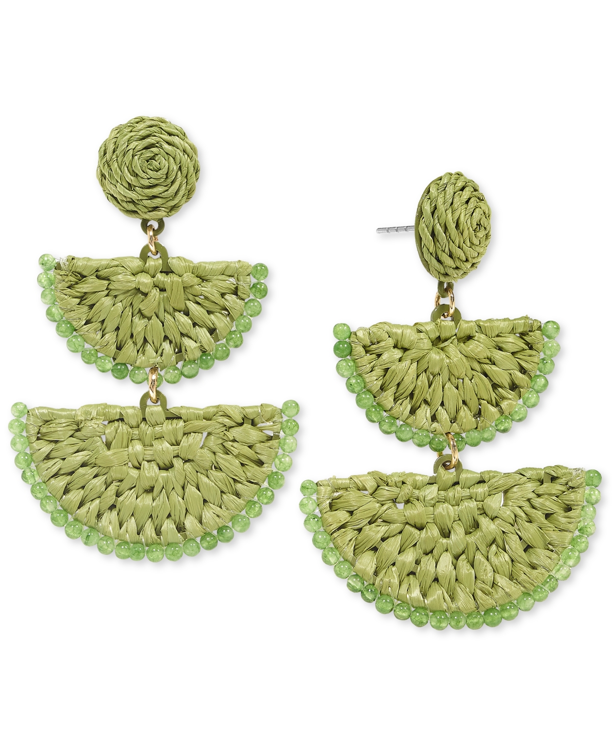 Shop On 34th Gold-tone Stone Bead & Woven Raffia Drop Earrings, Created For Macy's In Green