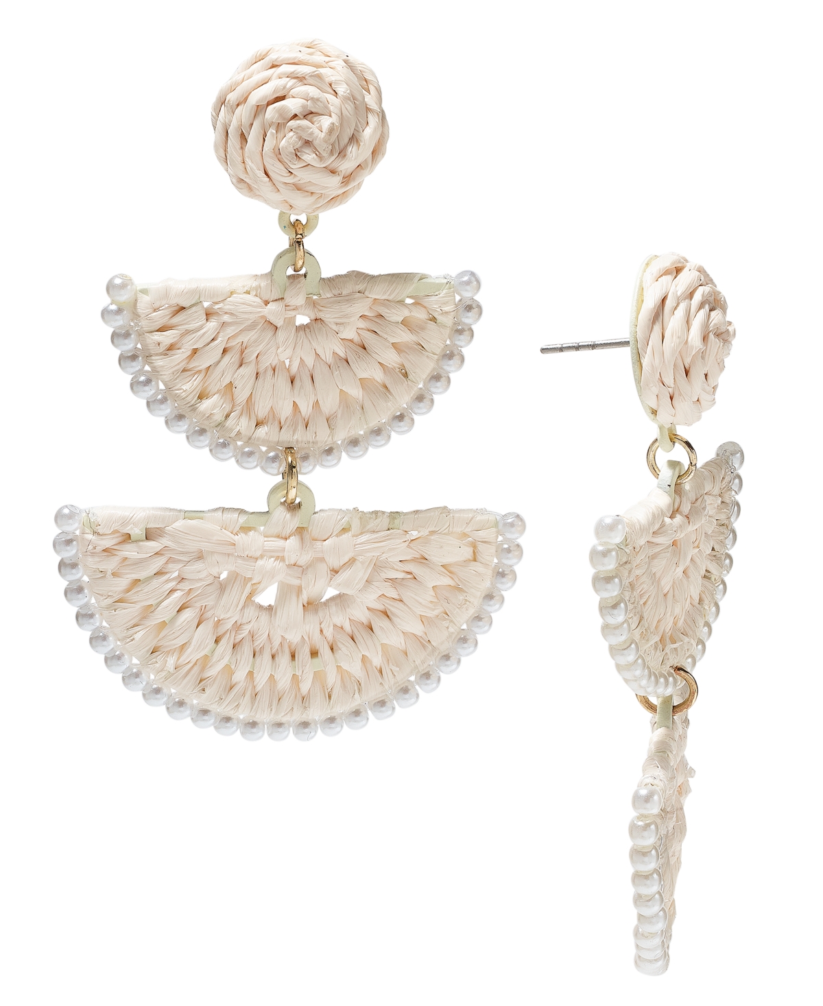 Shop On 34th Gold-tone Stone Bead & Woven Raffia Drop Earrings, Created For Macy's In White
