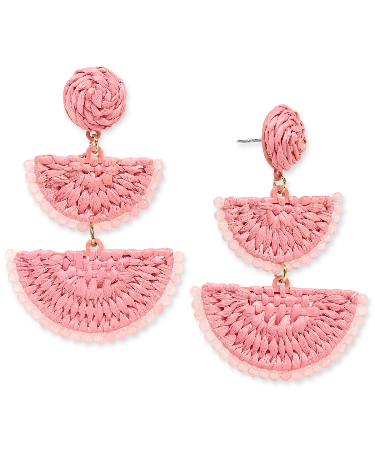 Shop On 34th Gold-tone Stone Bead & Woven Raffia Drop Earrings, Created For Macy's In Pink