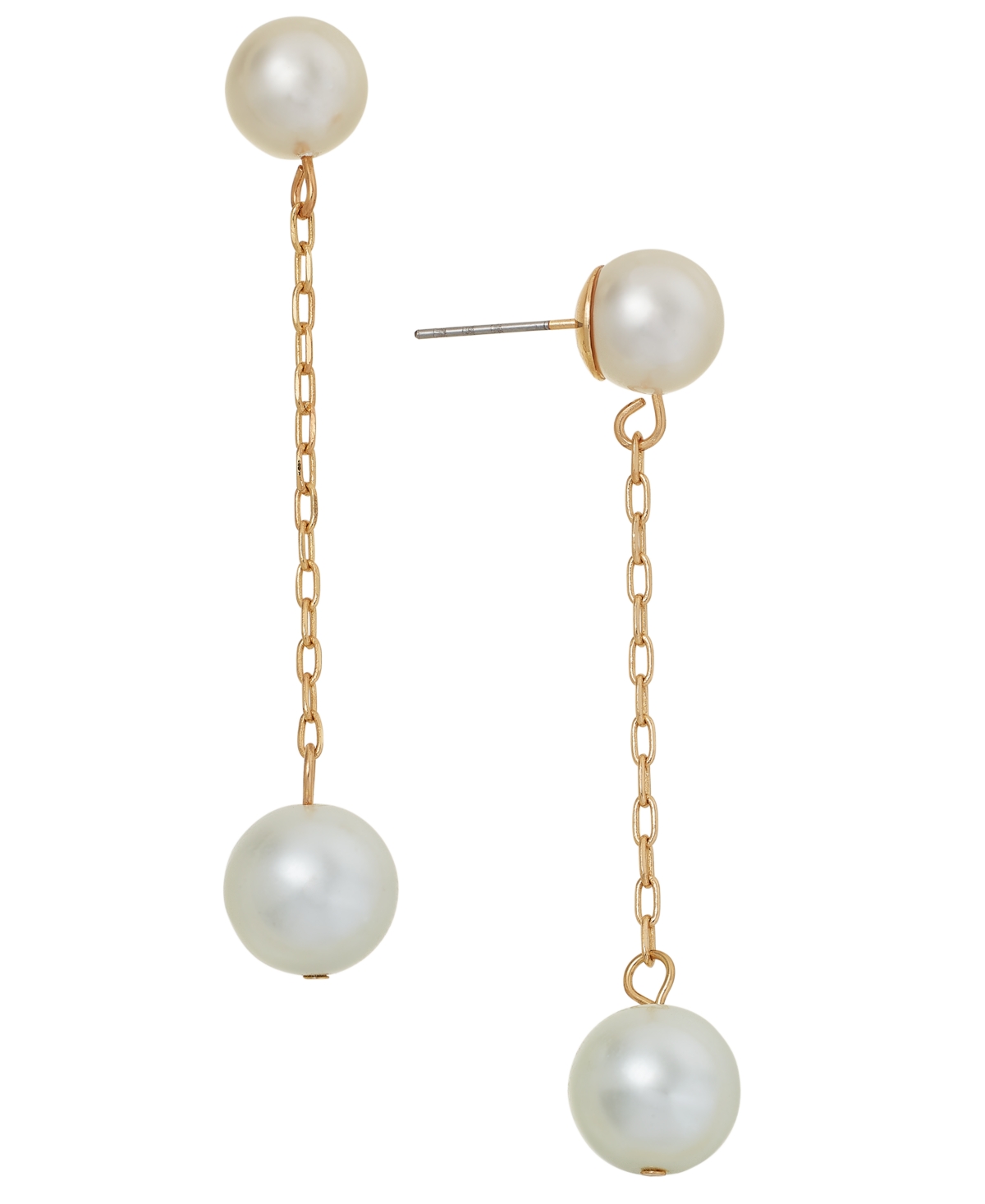 Gold-Tone Chain & Imitation Pearl Linear Drop Earrings, Created for Macy's - White