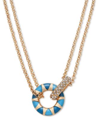On 34th - Gold-Tone Pav&eacute; & Color Circle Double Chain Pendant Necklace, 16"  + 2"  extender