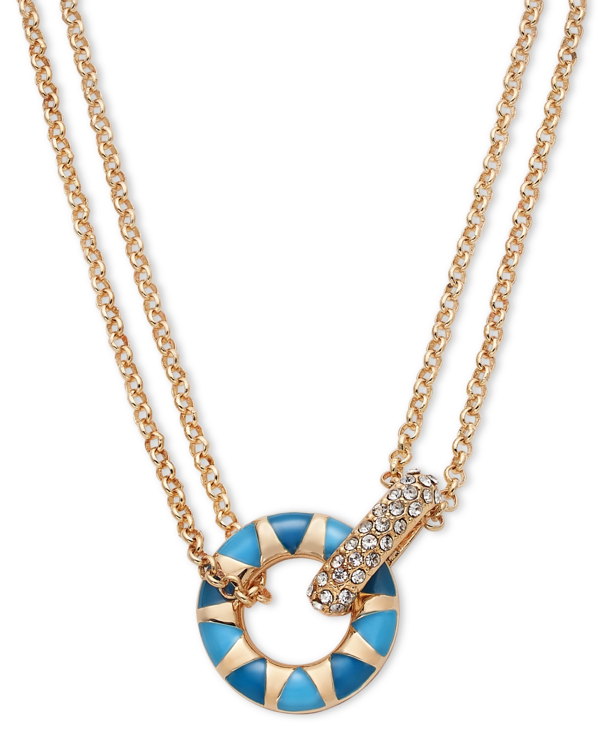 Shop On 34th Gold-tone Pave & Color Circle Double Chain Pendant Necklace, 16" + 2" Extender, Created For Macy's In Blue