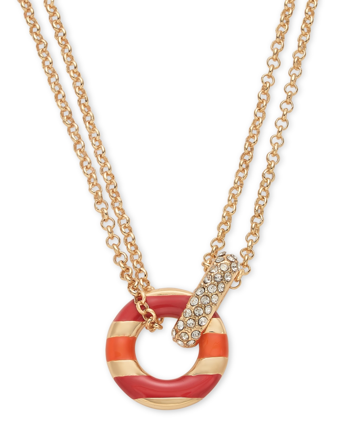 Shop On 34th Gold-tone Pave & Color Circle Double Chain Pendant Necklace, 16" + 2" Extender, Created For Macy's In Red