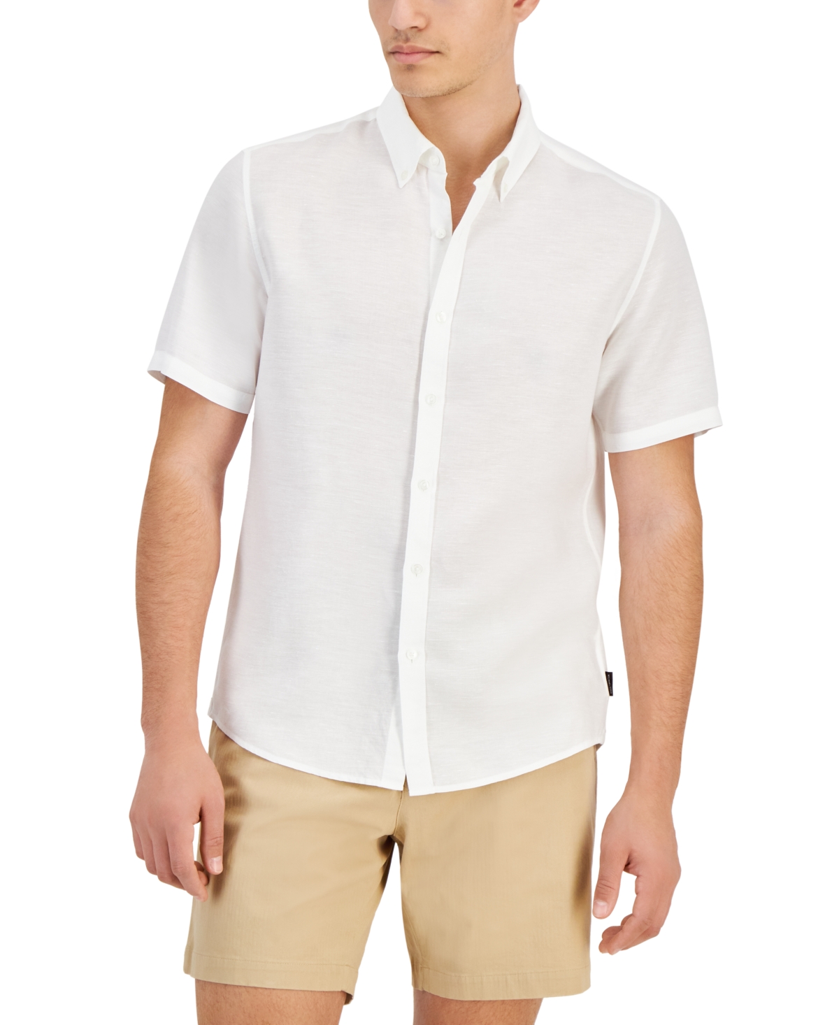 Michael Kors Men's Slim-fit Linen Short-sleeve Shirt In White