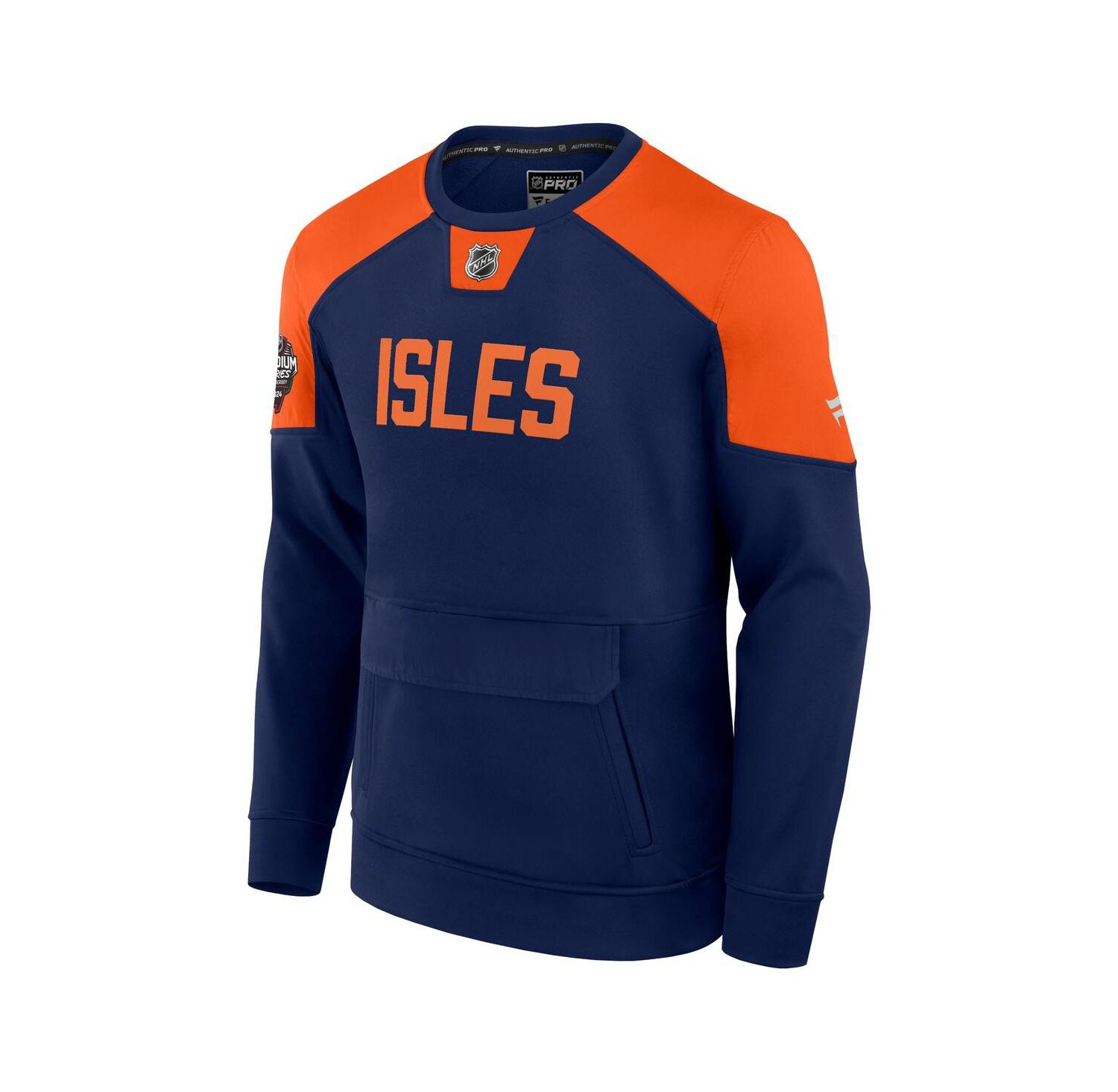Men's Navy New York Islanders 2024 NHL Stadium Series Authentic Pro Fleece Logo Pullover Sweatshirt