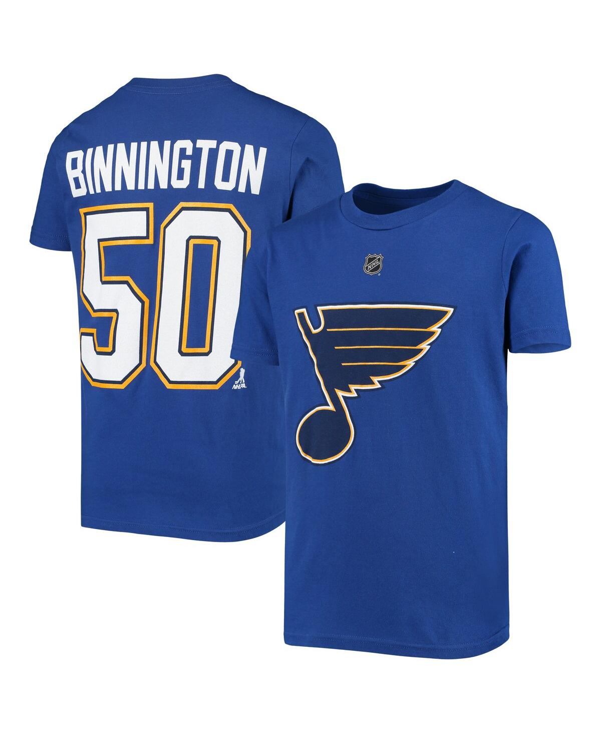 Outerstuff Kids' Big Boys Jordan Binnington Royal St. Louis Blues Player Name And Number T-shirt