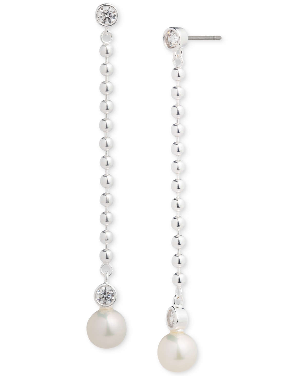 Shop Ralph Lauren Lauren  Sterling Silver Freshwater Pearl (6mm) Linear Earrings In White