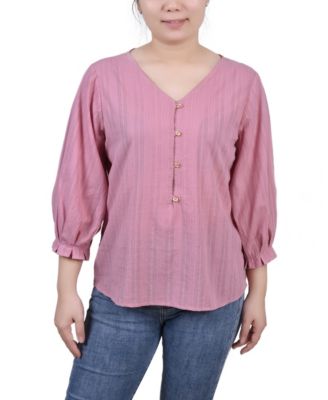 Women's 3/4 Sleeve Button Placket Jacquard Blouse