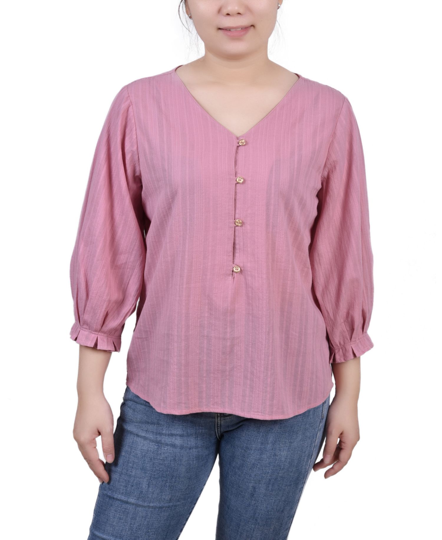 Women's 3/4 Sleeve Button Placket Jacquard Blouse