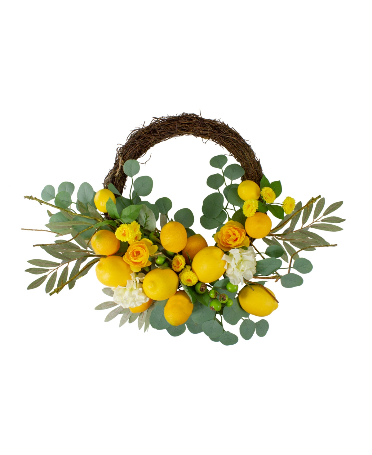 Northlight Lemons And Flowers Artificial Floral Spring Wreath, 18" In Yellow