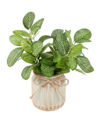 8" Reticulated Artificial Spring Foliage in Ceramic Pot