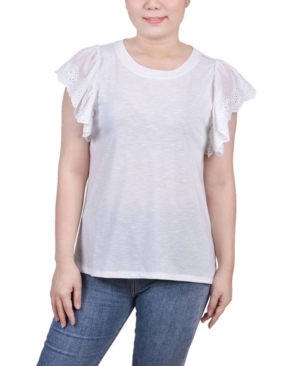 Ny Collection Women's Flutter Sleeve Slub Knit Top In White