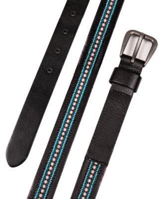Turquoise Beaded Stripe Leather Belt