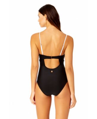 Women's Solid Piped Keyhole One Piece Swimsuit