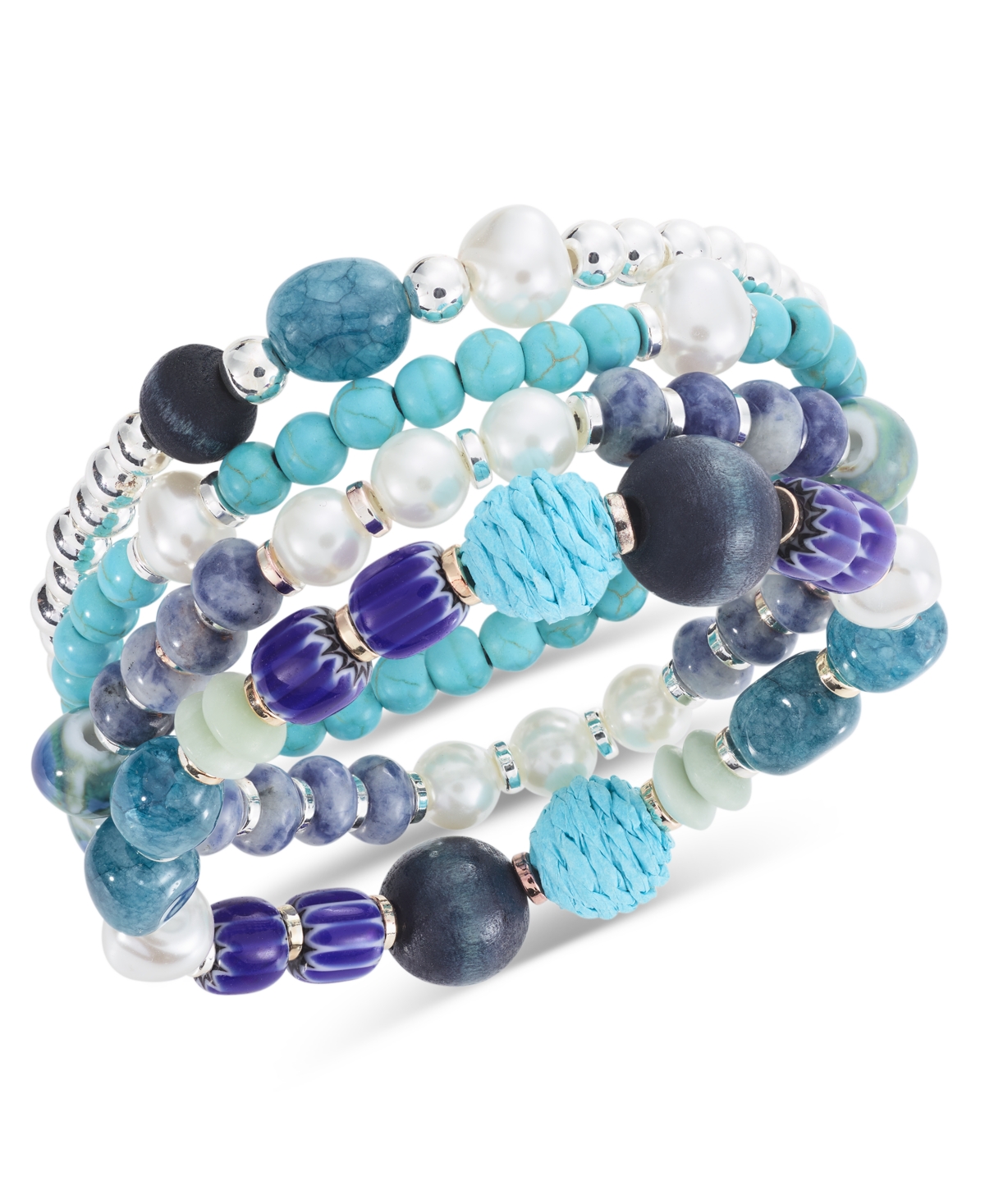 Shop Style & Co 4-pc. Set Mixed Bead & Stone Stretch Bracelets, Created For Macy's In Blue