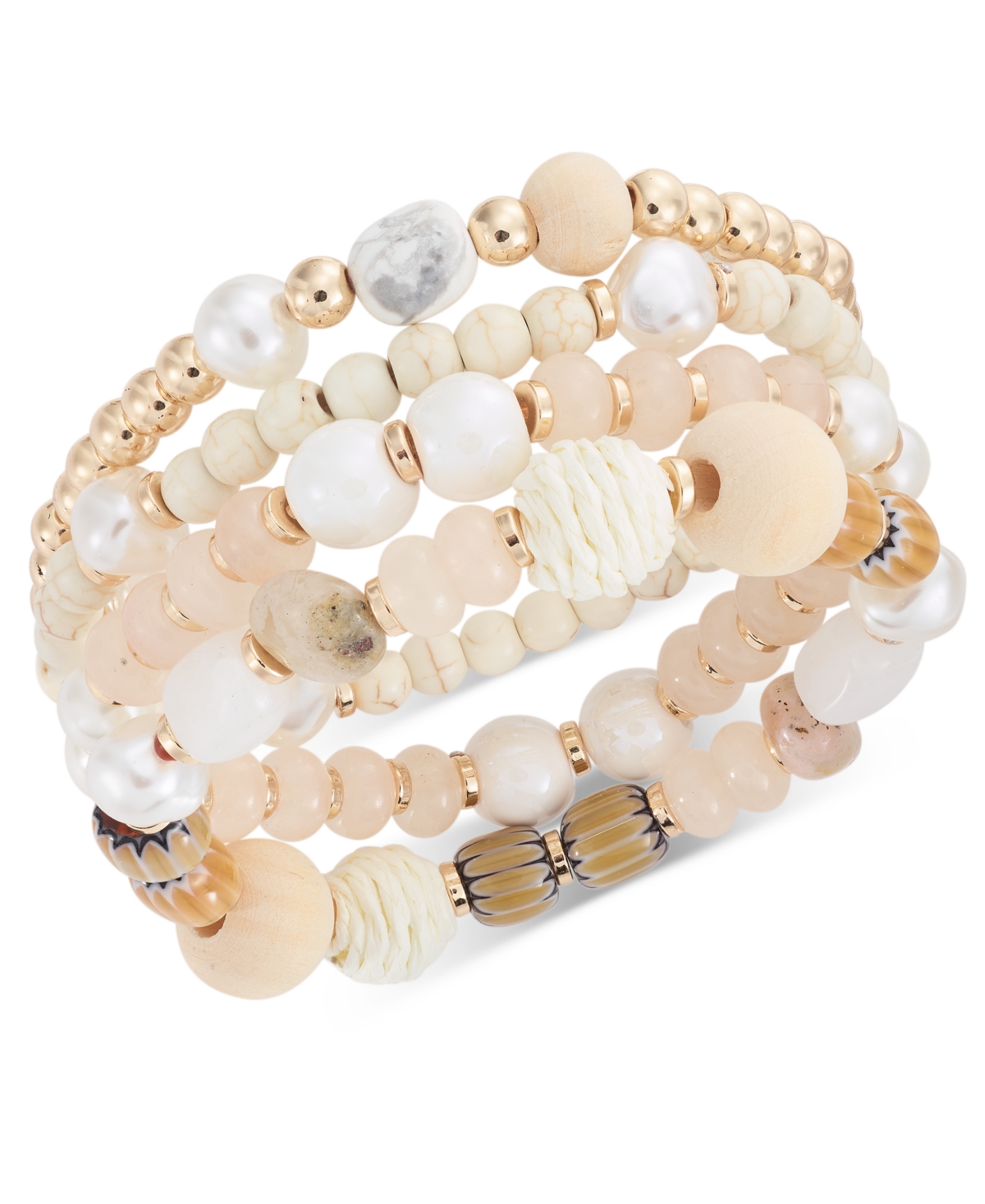Shop Style & Co 4-pc. Set Mixed Bead & Stone Stretch Bracelets, Created For Macy's In Brown