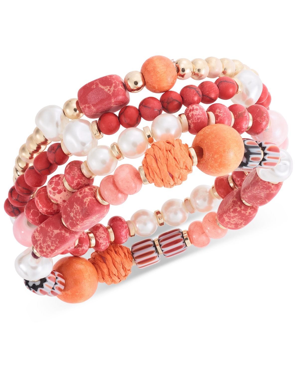 Shop Style & Co 4-pc. Set Mixed Bead & Stone Stretch Bracelets, Created For Macy's In Coral