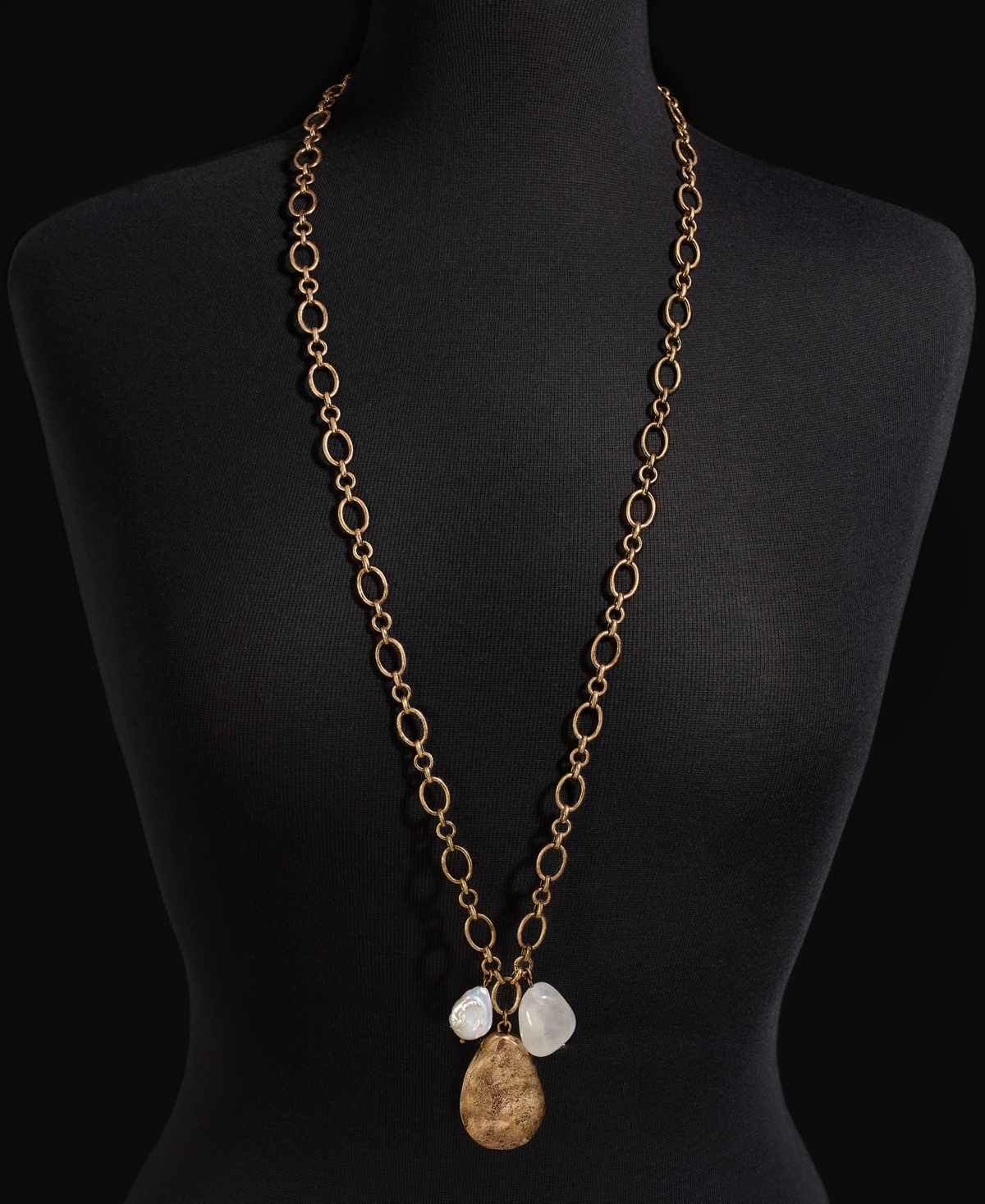 Shop Style & Co Hammered Teardrop & Freshwater Pearl Pendant Necklace, 38" + 3" Extender, Created For Macy's In Gold