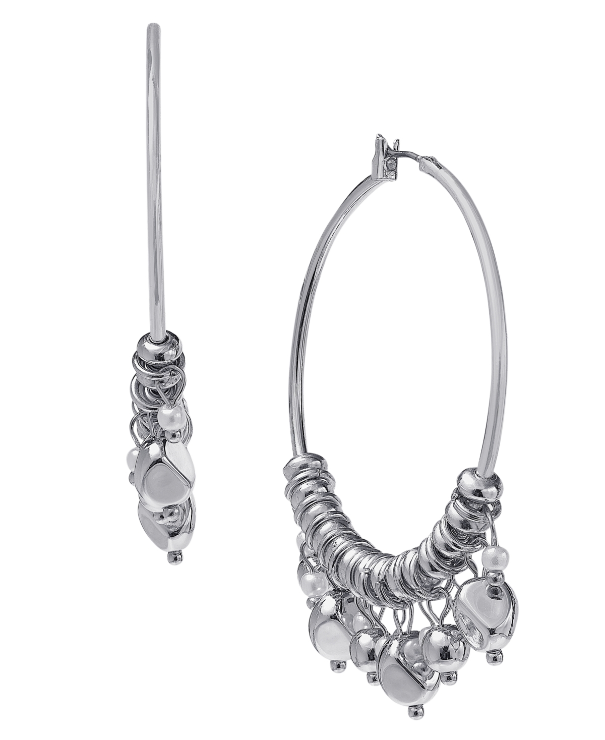 Shop Style & Co Shaky Bead Hoop Earrings, Created For Macy's In Silver