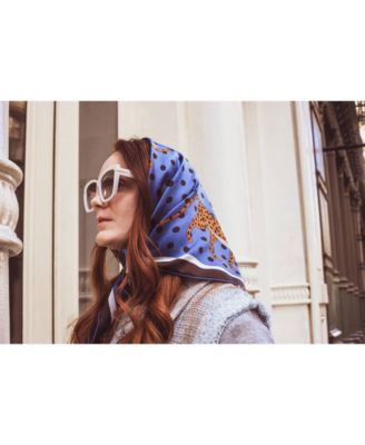 Double Sided Silk Scarf Of Blue Leopards Garden