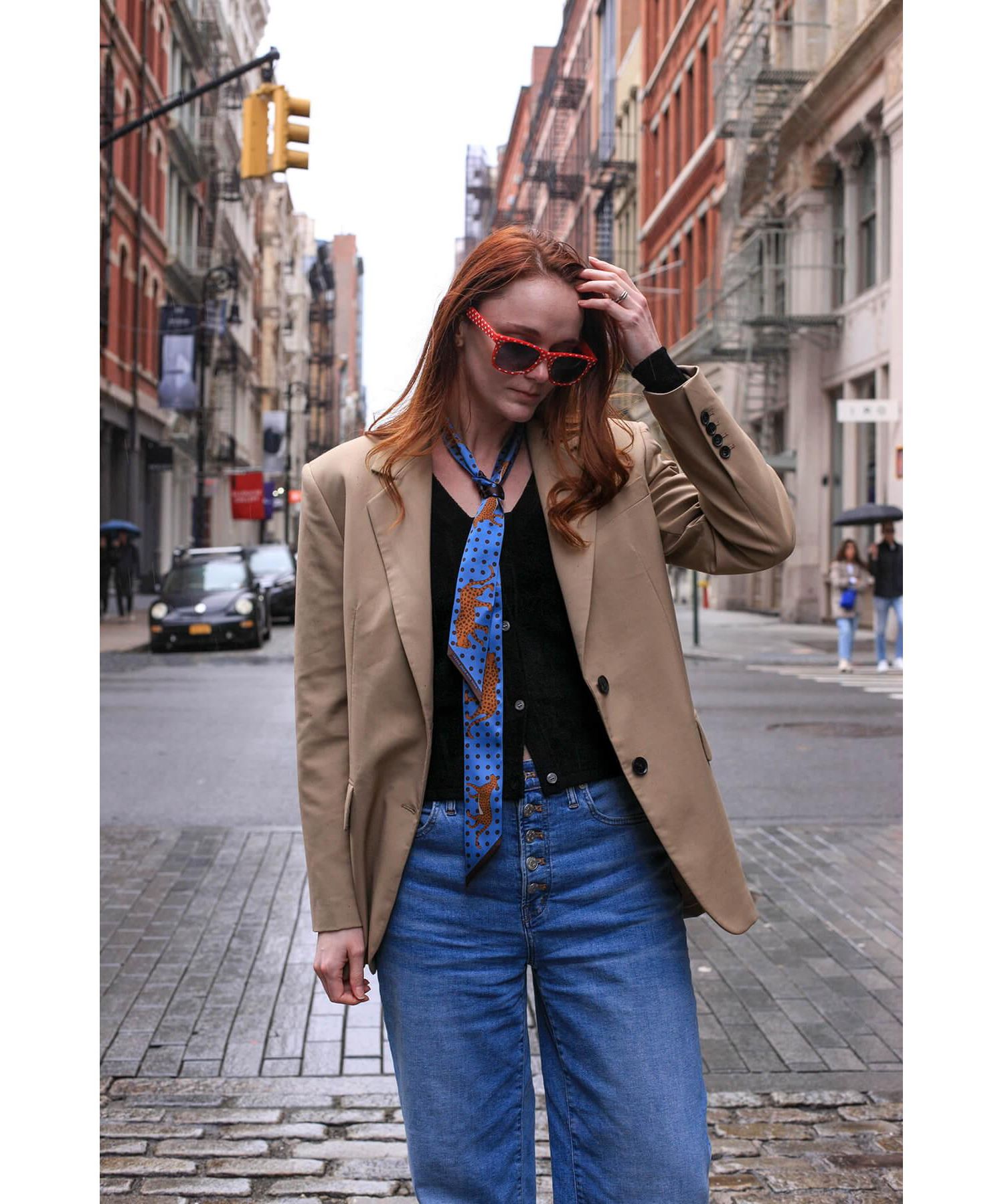 Silk Skinny Scarf Of Blue Leopards Garden