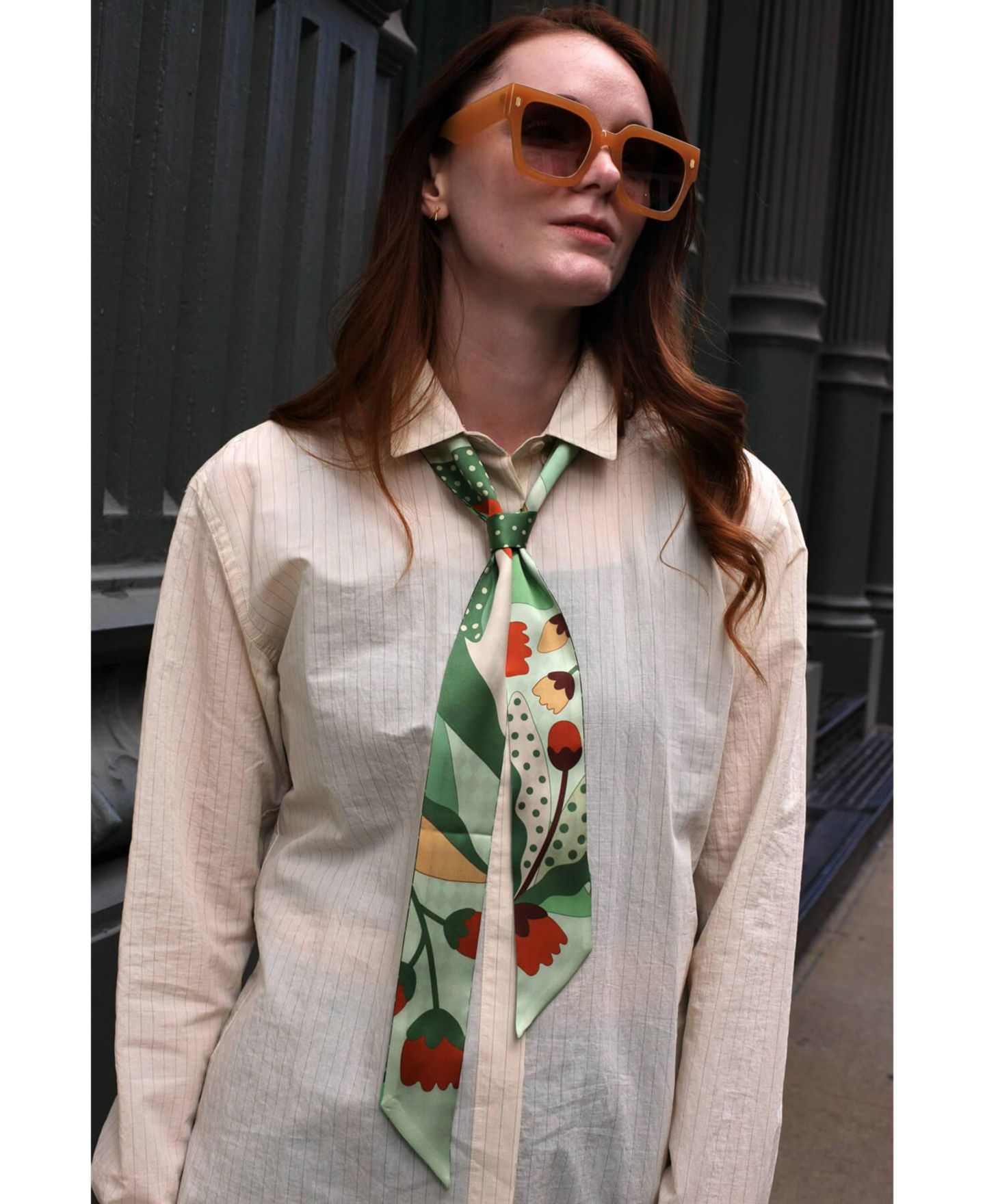 Jessie Zhao New York Silk Skinny Scarf of Green Wonderland, цвет: Красный — фото 3