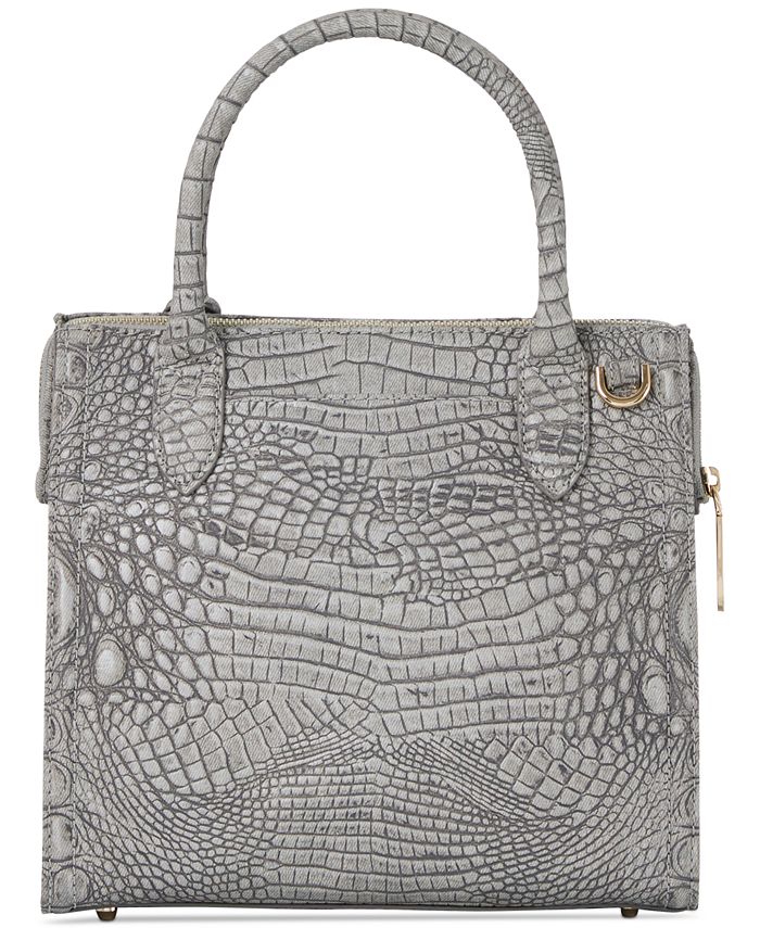 BRAHMIN Hallie Umhängetasche - Fairest Grey Melbourne, Lederoptik, Magnetverschluss, Mit Schlüsselclip