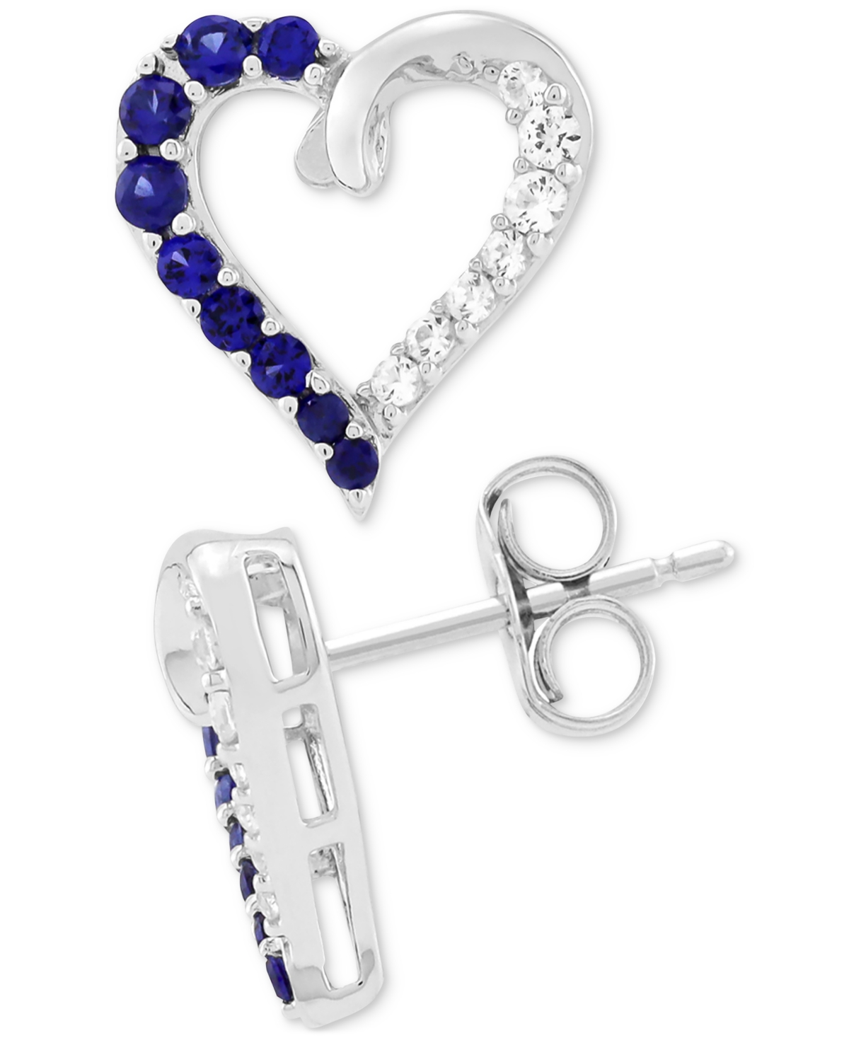2-Pc. Set Lab-Grown Blue(3/8 ct. t.w.) & Lab-Grown White(1/4 ct. t.w.) Open Heart Pendant Necklace & Matching Stud Earrings in Ste