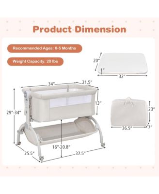 3-in-1 Portable Baby Bassinet Bedside Sleeper Cradle with Mattress& Storage Basket