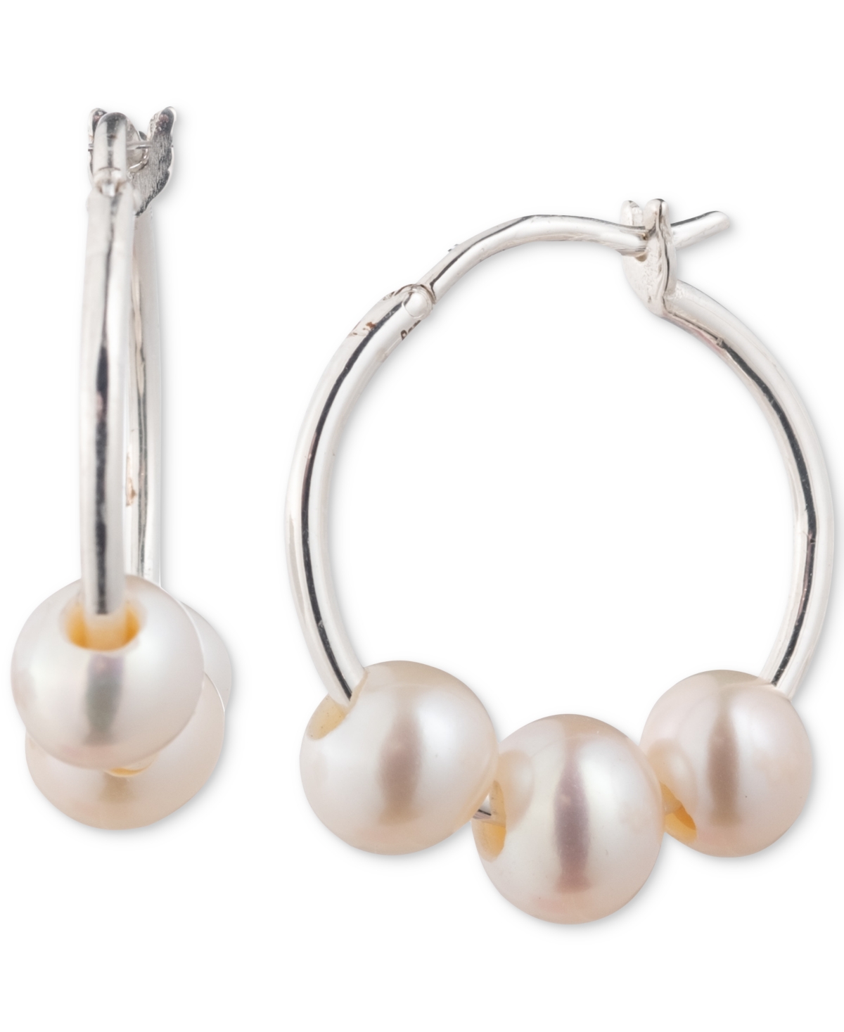 Lauren Ralph Lauren Sterling Silver Genuine Freshwater Pearl Hoop Earrings - White
