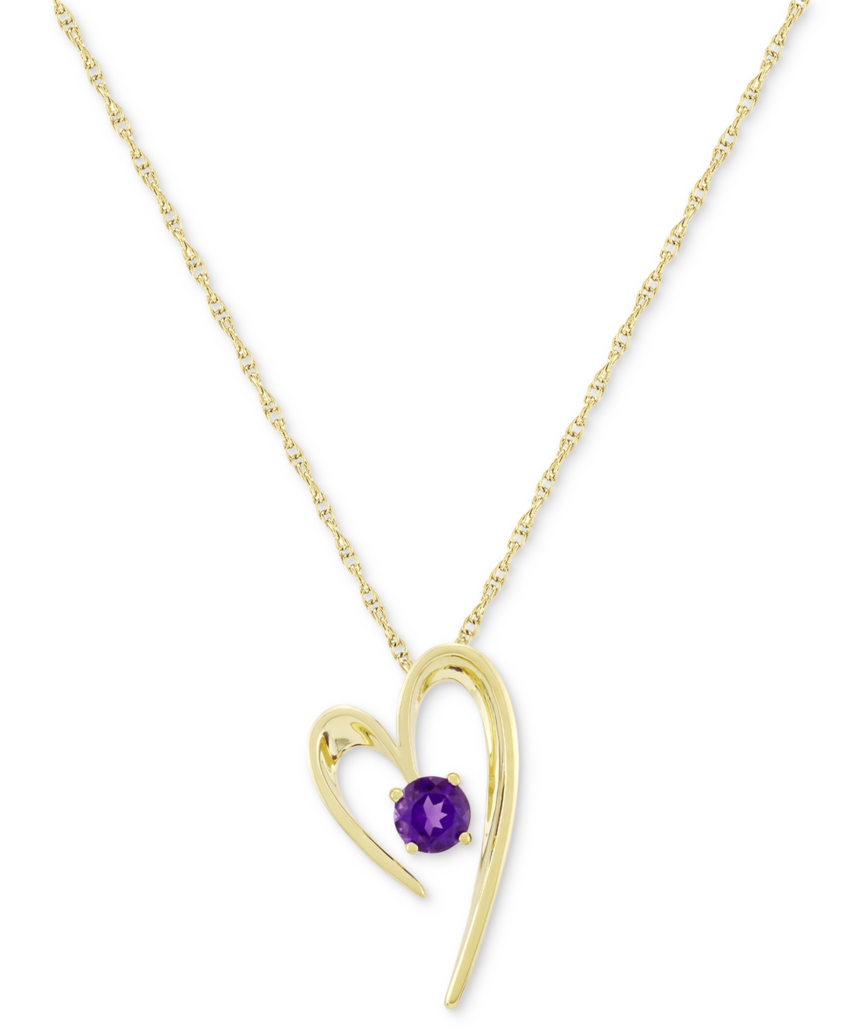 Shop Macy's Amethyst Heart 18" Pendant Necklace (3/8 Ct. T.w.) In 14k Gold-plated Sterling Silver (also In Lab-g