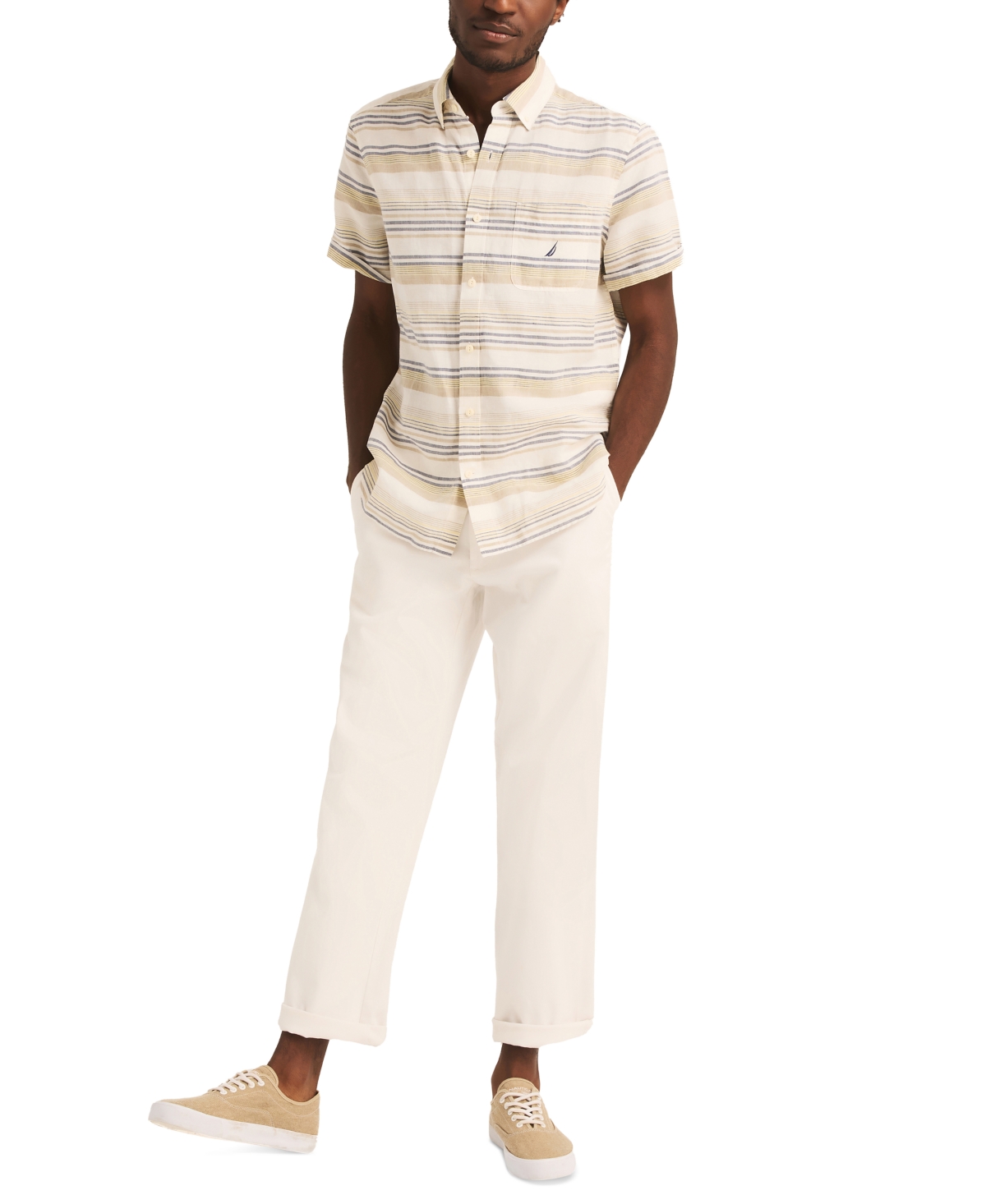 Nautica Men's Striped Short Sleeve Button-Down Shirt