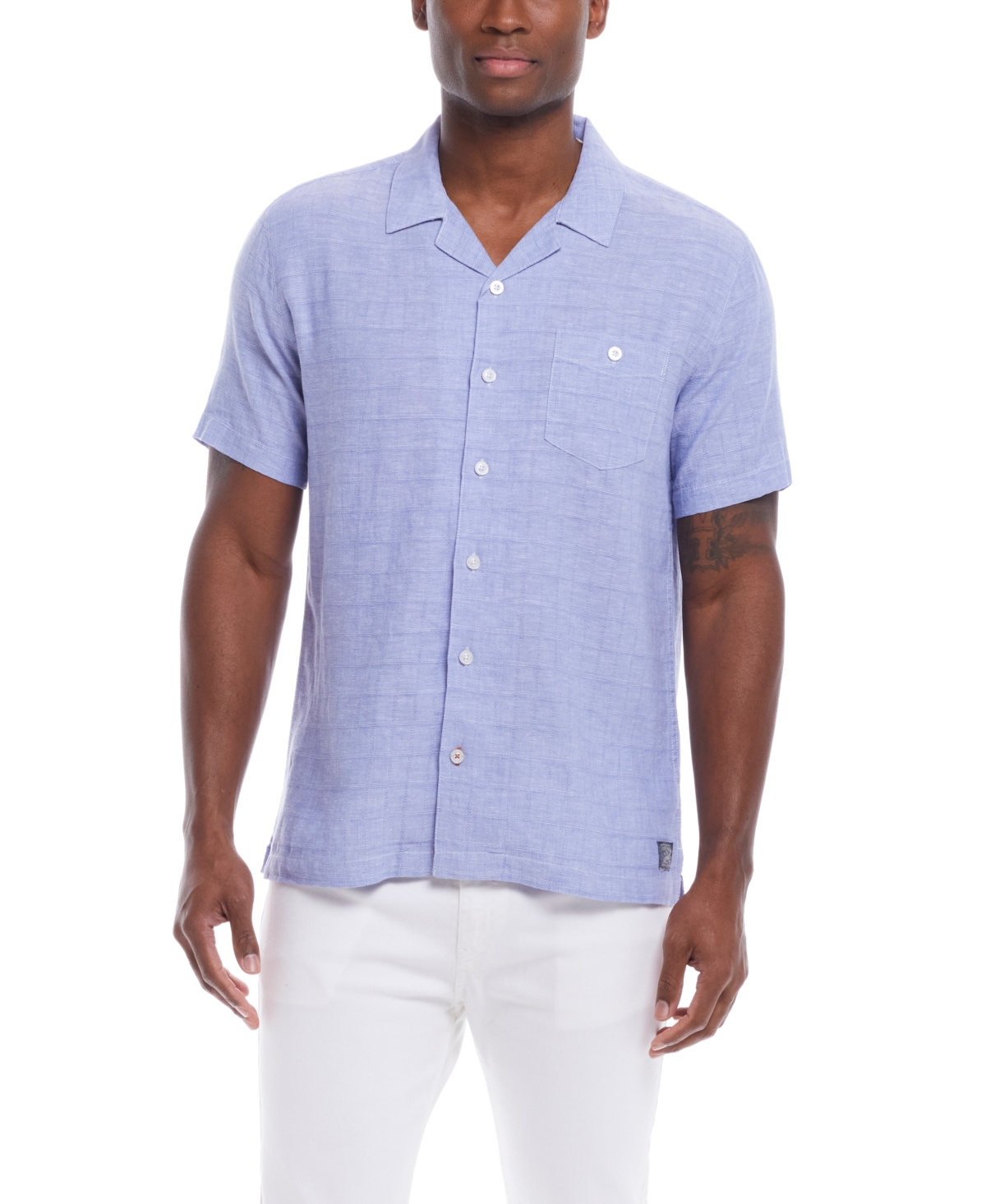 Men's Short Sleeve Linen Cotton Grid Dobby Shirt - Tandoori Spice