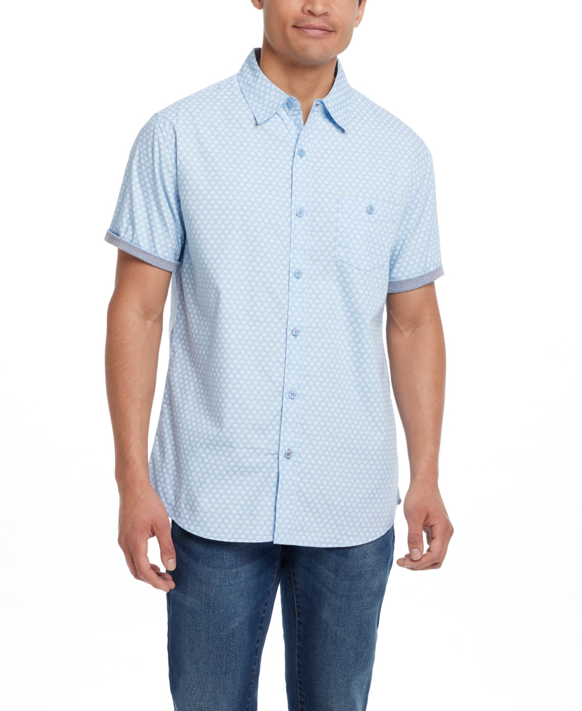 Shop Weatherproof Vintage Men's Short Sleeve Cotton Poplin Shirt In Country Blue