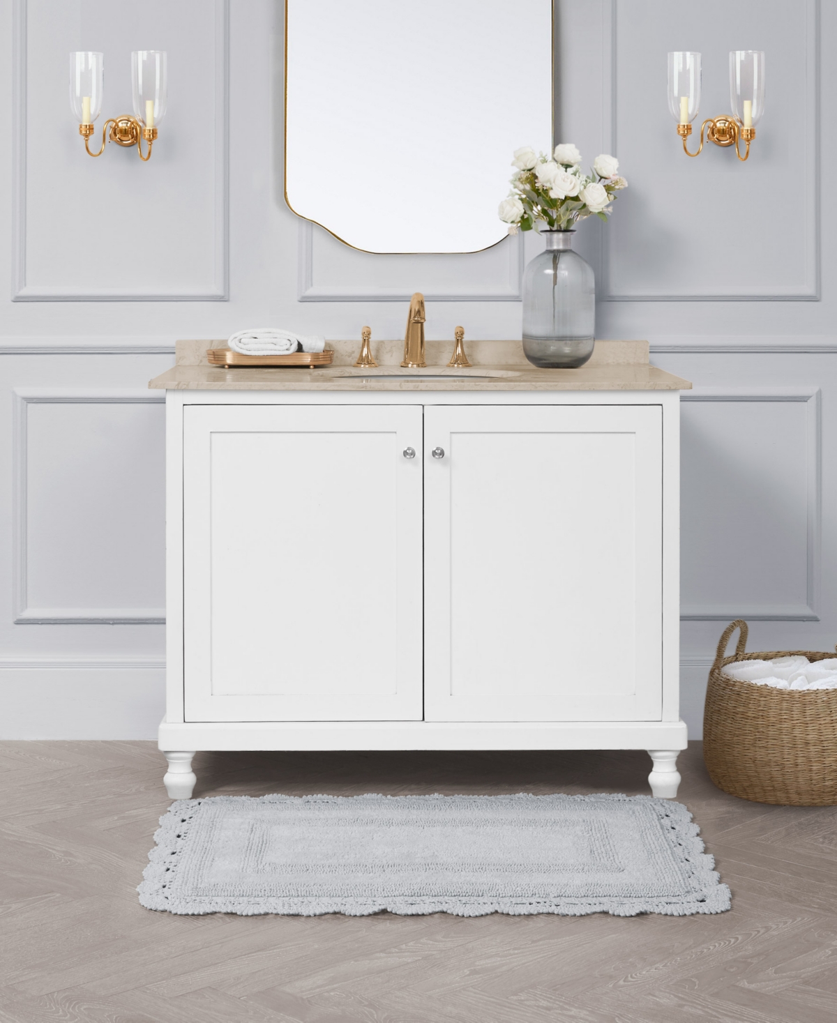 Laura Ashley Crochet Reversible Cotton Bath Rug, 24" X 40" In Gray