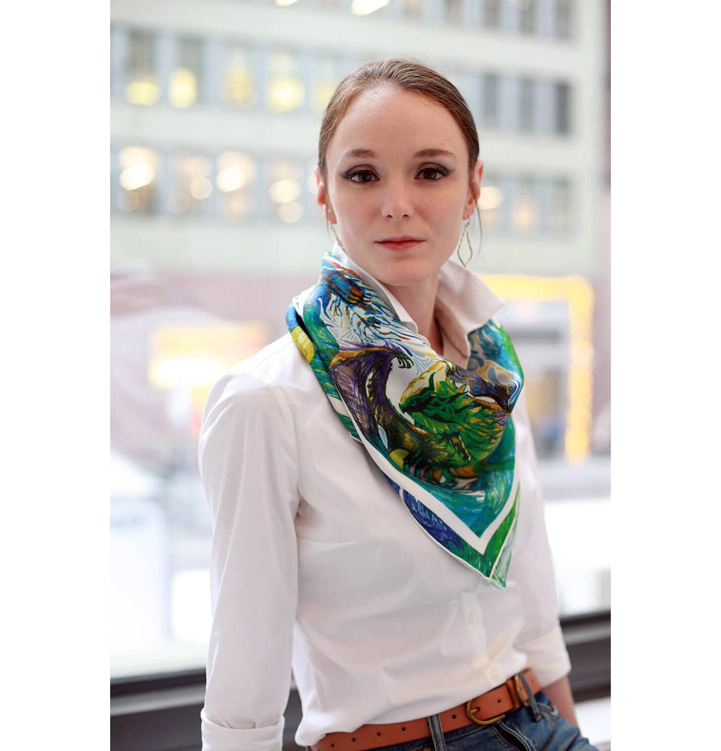 Jessie Zhao New York Silk Scarf of Summer Forest Imagination, цвет: Зелёный / Белый — фото 2