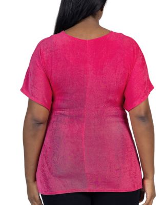 Plus Size V Neck Knot Front Kimono Sleeve Top