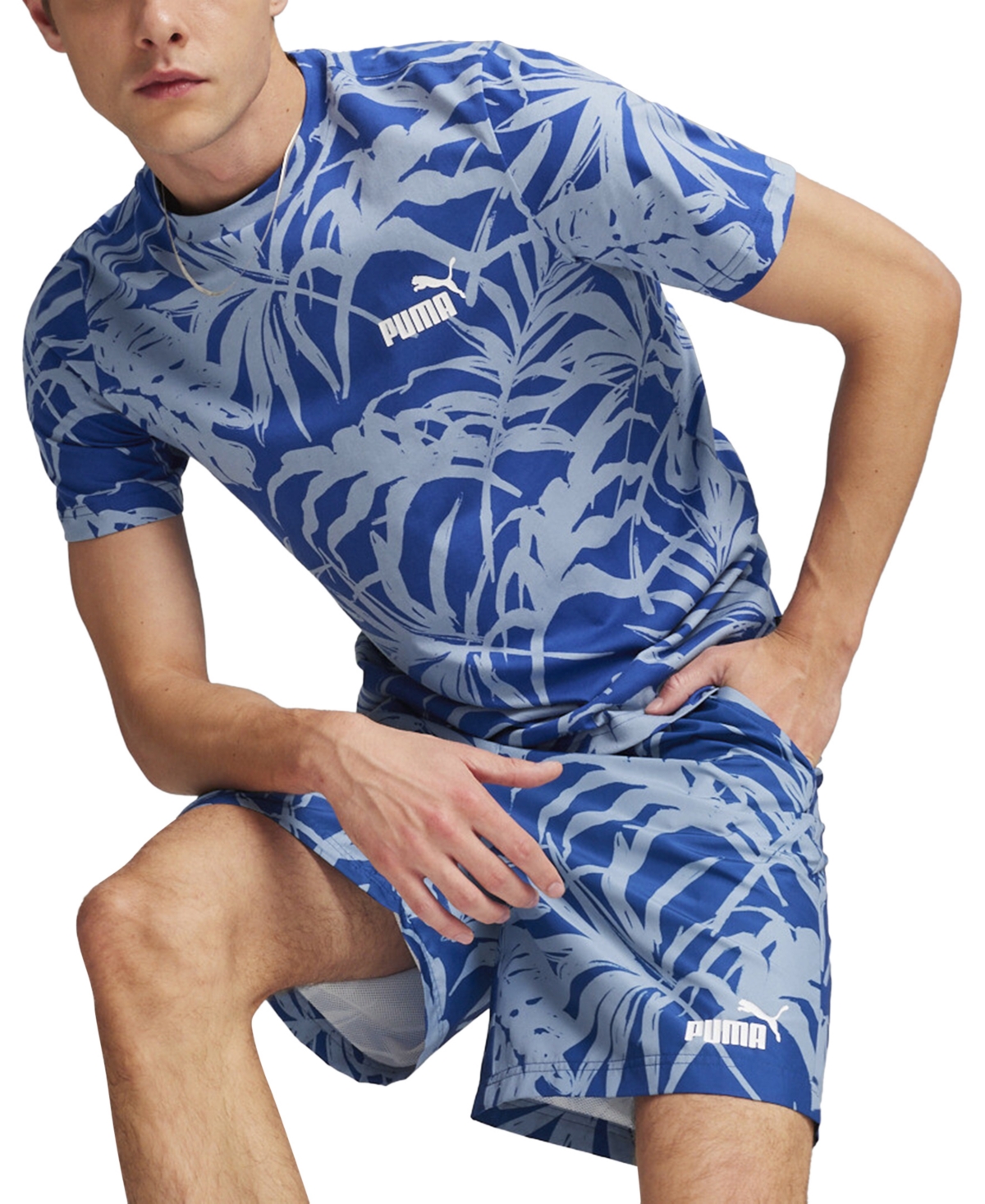 Men's Ess+ Palm Resort Graphic T-Shirt - Cobalt Glaze-aop