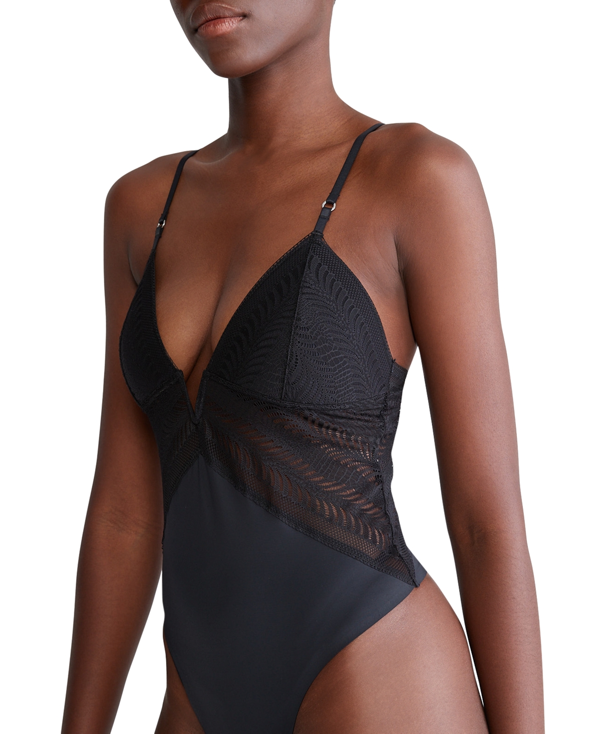 Shop Calvin Klein Women's Sculpt Lace Thong Bodysuit Qf7551 In Black
