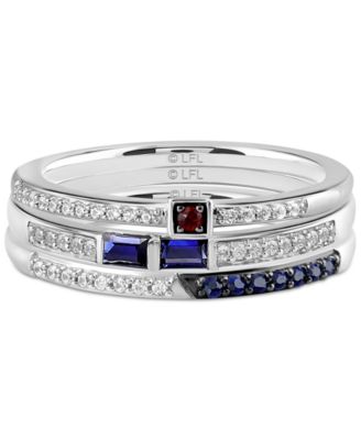 Star Wars 3-pc. Set Sapphire (1/3 ct. t.w.), Garnet Accent, & Diamond (1/6 ct. t.w.) Star Wars R2D2 Inspired Rings in Sterling Silver