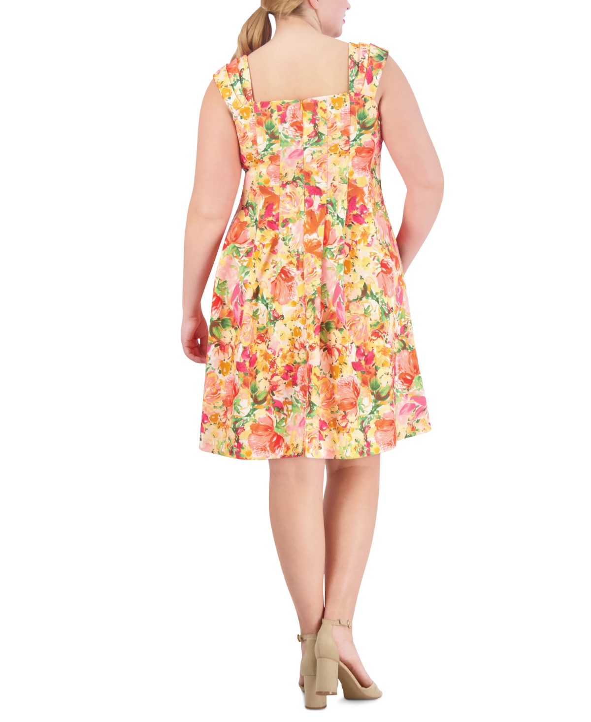 Shop Vince Camuto Plus Size Pleated-strap Fit & Flare Dress In Marigold