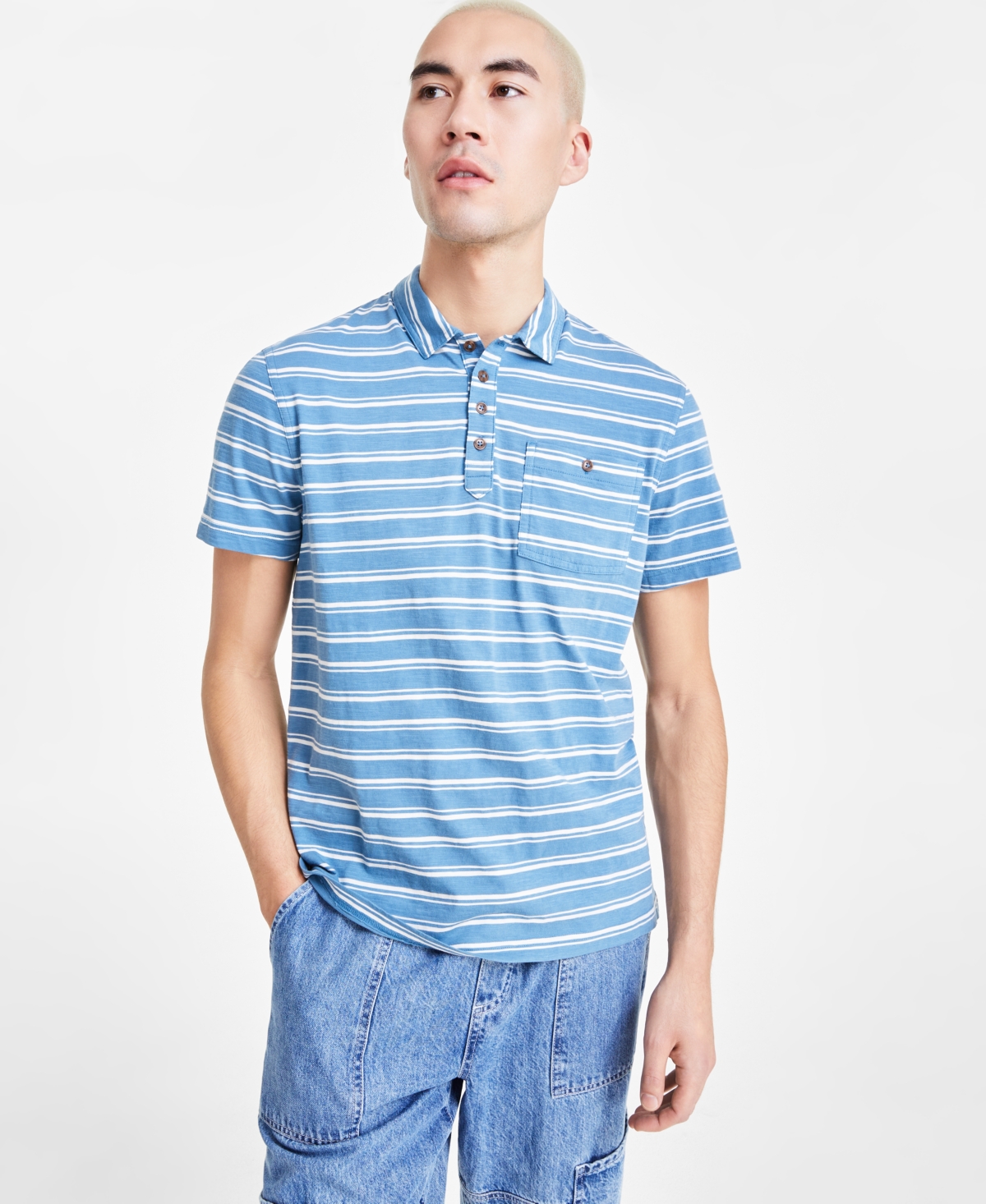 Men's Short Sleeve Striped Pocket Polo Shirt, Created for Macy's - Hydrogen