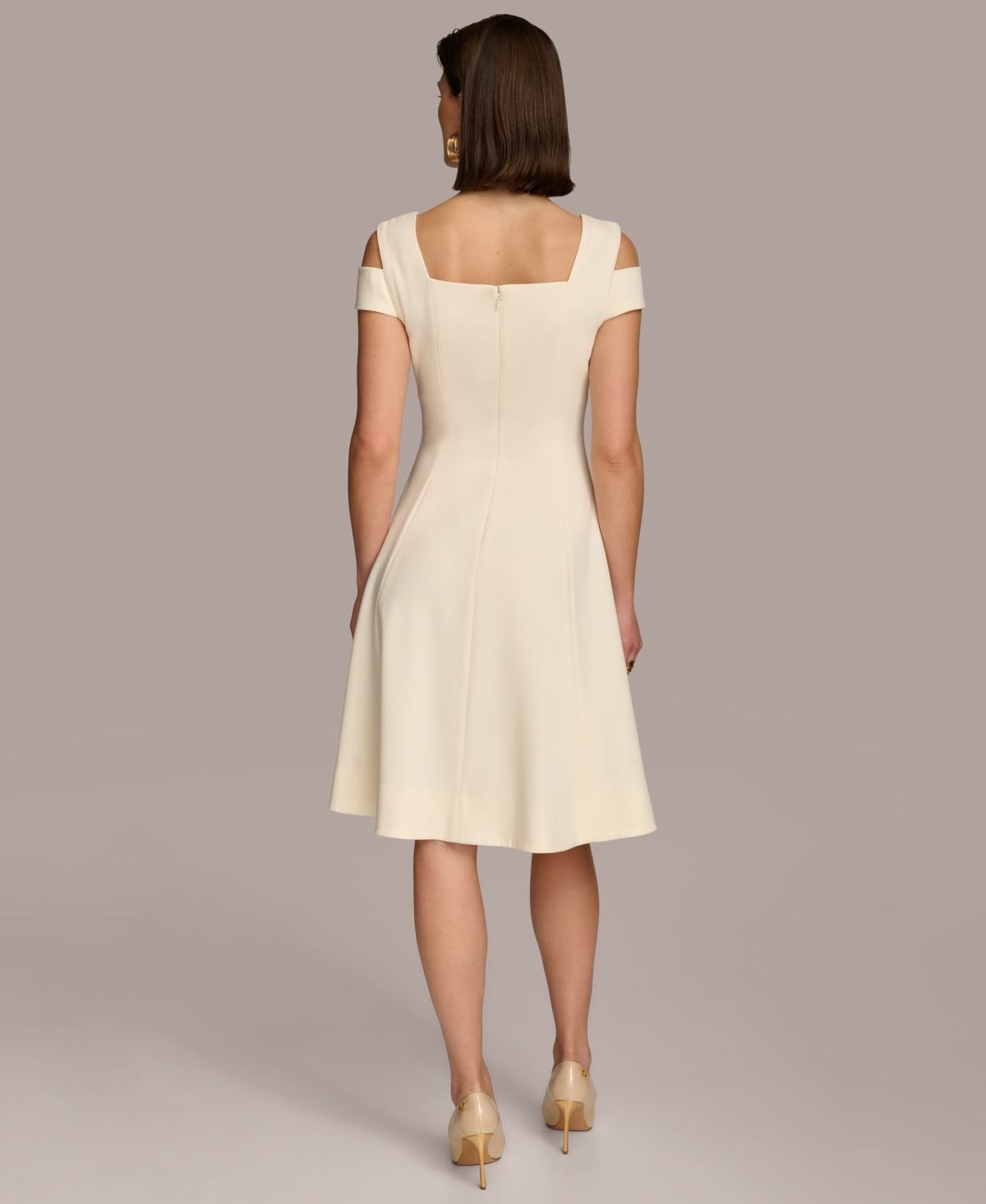 Shop Donna Karan Women's Cold-shoulder Fit & Flare Dress In Cream
